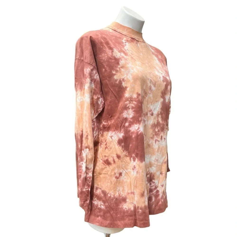 We The Free People Tie Dye Mock Neck Long Sleeve Shirt XS Orange Rose